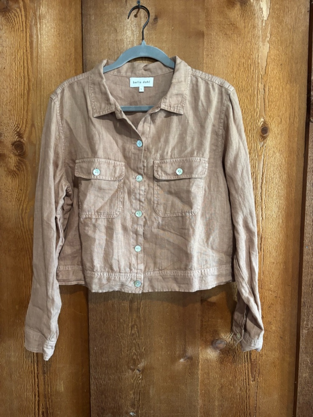 Bella Dahl 100% Linen Cropped Utility Jacket Button Down Beige Rose Large